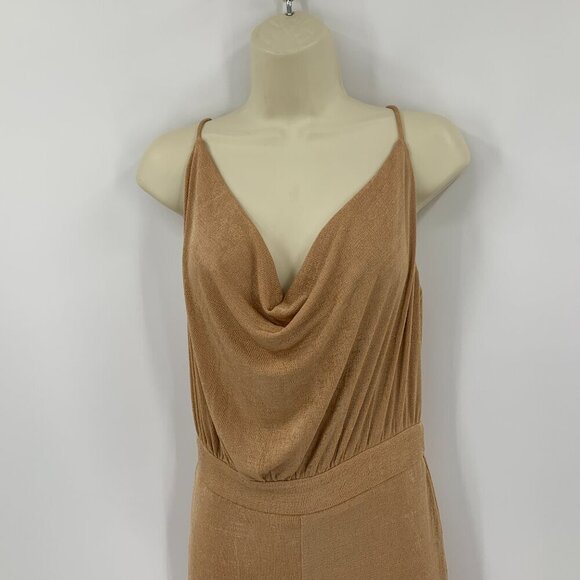 Misha Moyra jumpsuit jersey knit desert rose tan brown scoop cowl 4 Small - Picture 3 of 8